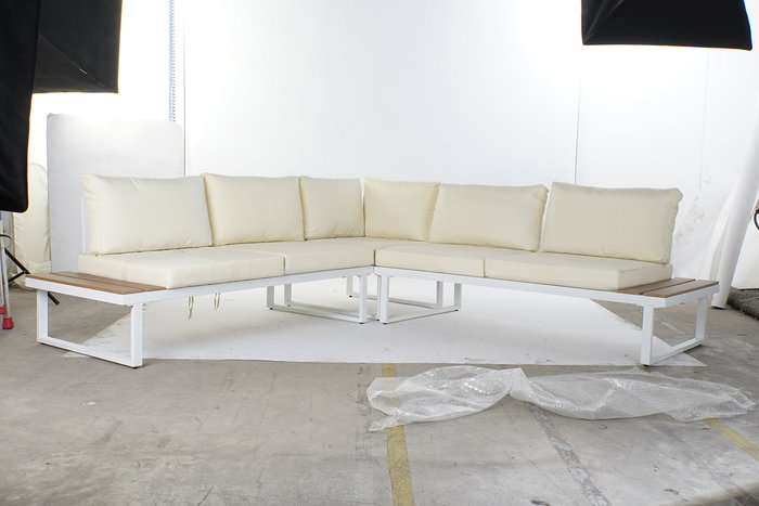 Sofa Terraza Y Jardin DKD Home Decor Blanco Beige 212 x 86 x 212 cm Set de 4