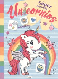 SALDAÑA, Super pegacolor unicornios con pegatinas (Azul)