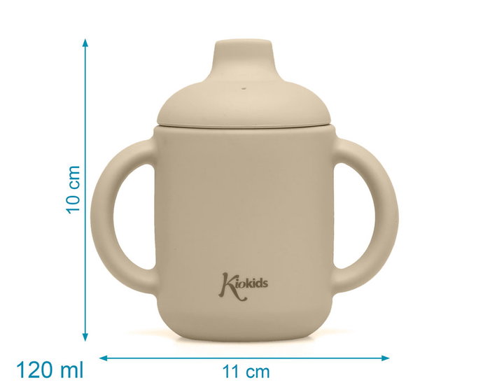 KioKids Taza de Silicona Beige con Asas para Bebés +4 meses, Aptas Microondas y Lavavajillas, 120ml