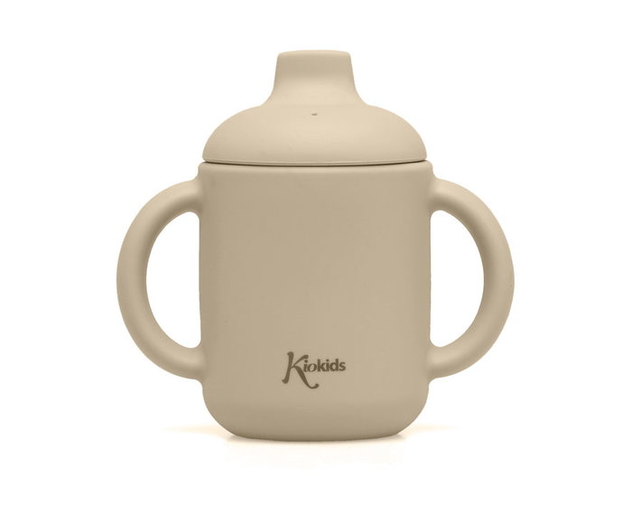 KioKids Taza de Silicona Beige con Asas para Bebés +4 meses, Aptas Microondas y Lavavajillas, 120ml