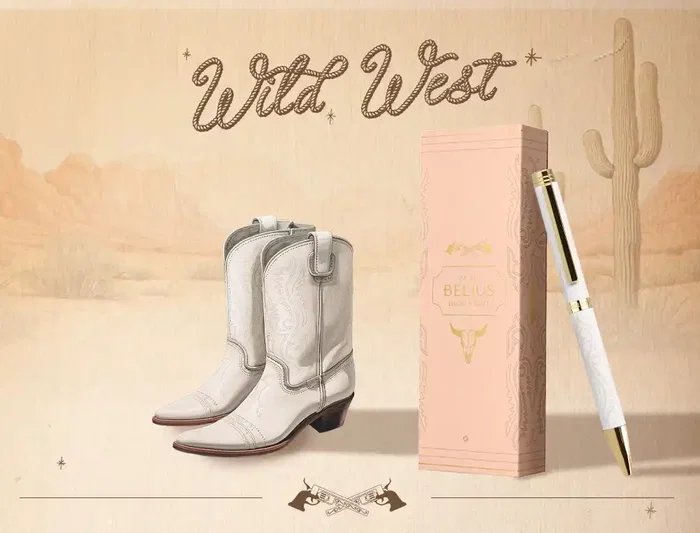 Belius Wild West Bolígrafo Aluminio Crema Dorado Tinta Azul Caja Diseño