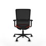 Silla de oficina Haches con mecanismo Sincro/Traslack tapizada con Tela color Naranja oscuro y malla color Negro. Equipada con lumbar 1D, Brazos 2D y Ruedas 65mm nailon