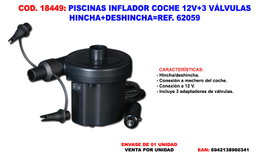 Inflador de piscina para coche 12V con 3 válvulas