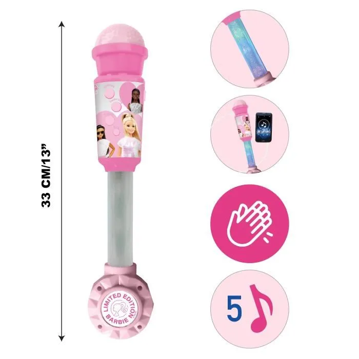 Lexibook Micrófono de Barbie con Tubo Luminoso, Altavoz, Melodías y Efectos de Sonido