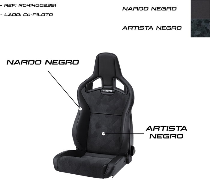 Recaro Asiento RC414002351 Cross Sportster CS Artista, Tejido Negro-Nardo, Lado Copiloto, Versión Abatible, Homologación ABE/TÜV