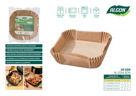 Algon Set 20 Bases Papel Airfryer Cuadradas 20 cm x 20 cm (24 Unidades)