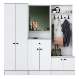 Hanah Home M3 - 1559 Recibidor Escandinavo Blanco con Cajón, Estantes y Espejo