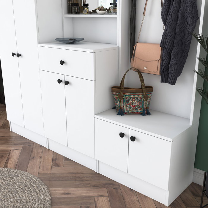 Hanah Home M3 - 1559 Recibidor Escandinavo Blanco con Cajón, Estantes y Espejo