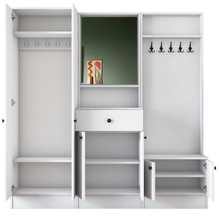 Hanah Home M3 - 1559 Recibidor Escandinavo Blanco con Cajón, Estantes y Espejo