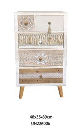 DKD Home Decor Cajonera Boho Blanco Natural Abeto Algodón 4 Cajones 48x35x89 cm