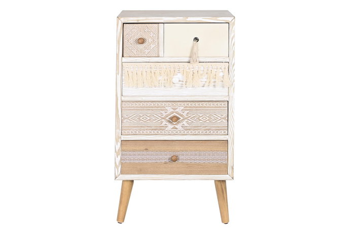 DKD Home Decor Cajonera Boho Blanco Natural Abeto Algodón 4 Cajones 48x35x89 cm