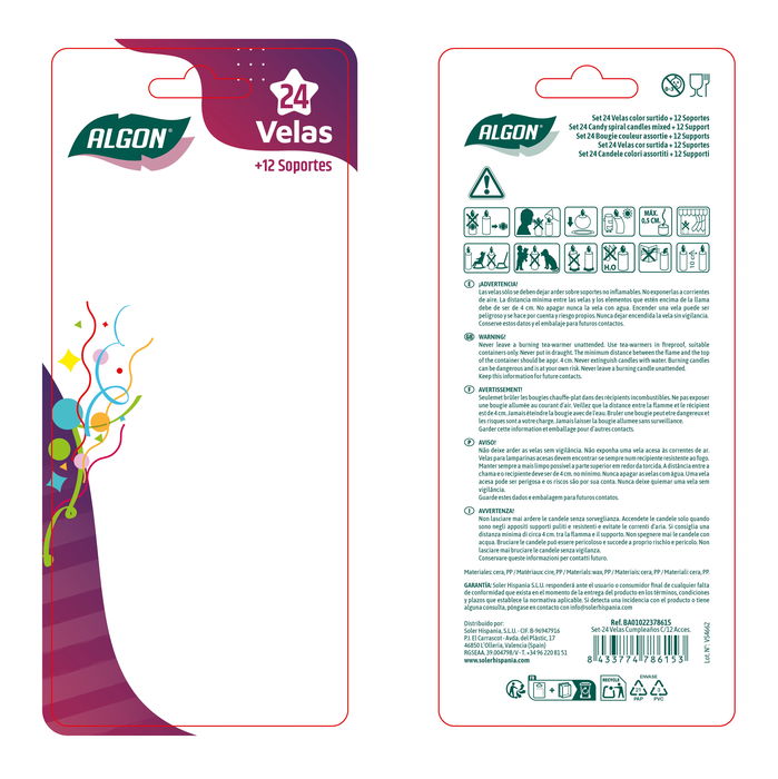Inde Set 24 Velas Cumpleaños C/12 Accesorios 5.8 cm 0.86 kg (24 Unidades)