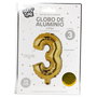Party Time Globo Cifra 3 Oro Altura 35 cm Reutilizable para Cumpleaños