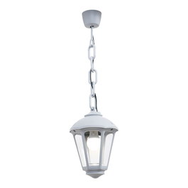 Fumagalli Farol de Techo Sicar/Giampy con Cadena, Blanco, Cristal Transparente, Casquillo E27, IP55, Resistente UV, Ø210 x 750 mm