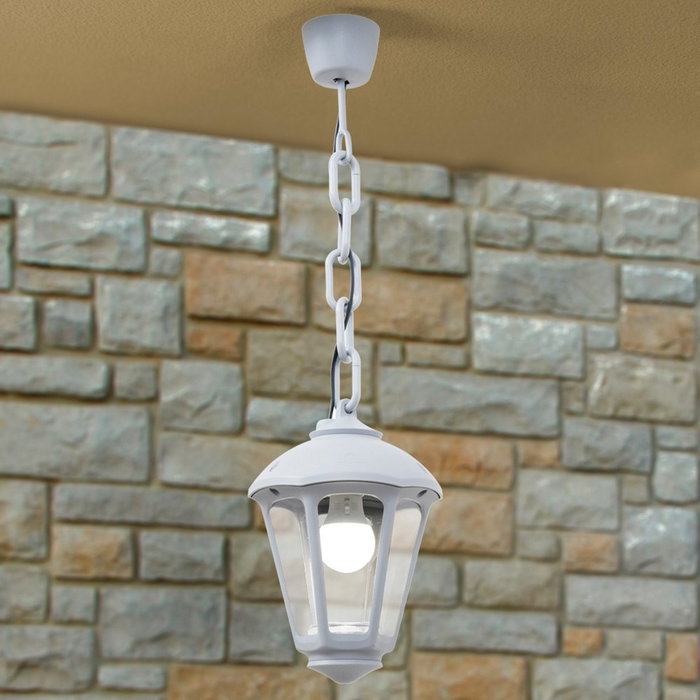 Fumagalli Farol de Techo Sicar/Giampy con Cadena, Blanco, Cristal Transparente, Casquillo E27, IP55, Resistente UV, Ø210 x 750 mm Fumagalli Farol de Techo Sicar/Giampy con Cadena, Blanco, Cristal Transparente, Casquillo E27, IP55, Resistente UV, Ø210 x 750 mm