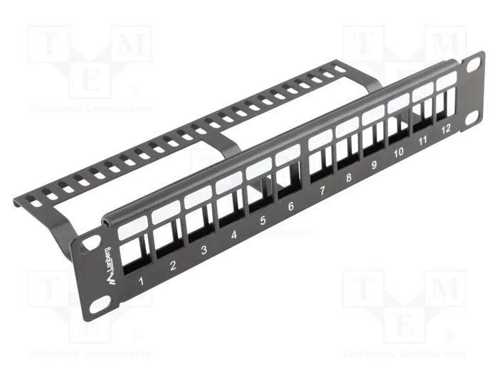 Lanberg Panel de supresión 12 puertos 1U negro con organizador para módulos keystone Lanberg Panel de supresión 12 puertos 1U negro con organizador para módulos keystone