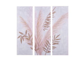 Giftdecor Cuadro Pluma Hoja Oleo Lienzo Oro y Blanco Surtidos 40x120x3 cm (Set de 3)