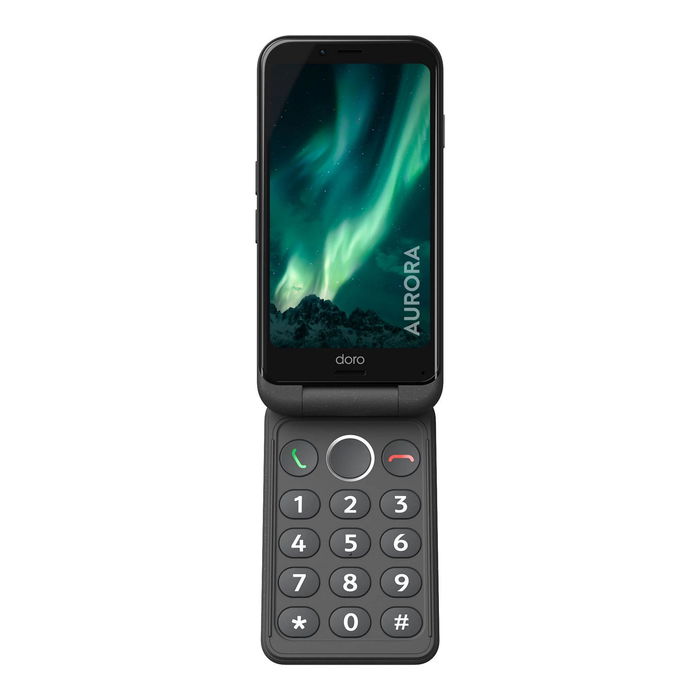 Doro Aurora A20 - Smartphone para mayores con teclado físico, 4.5" IPS, 4G, 4+64GB, Android 14, 13MP, 3000 mAh, IP54 - Color Graphite