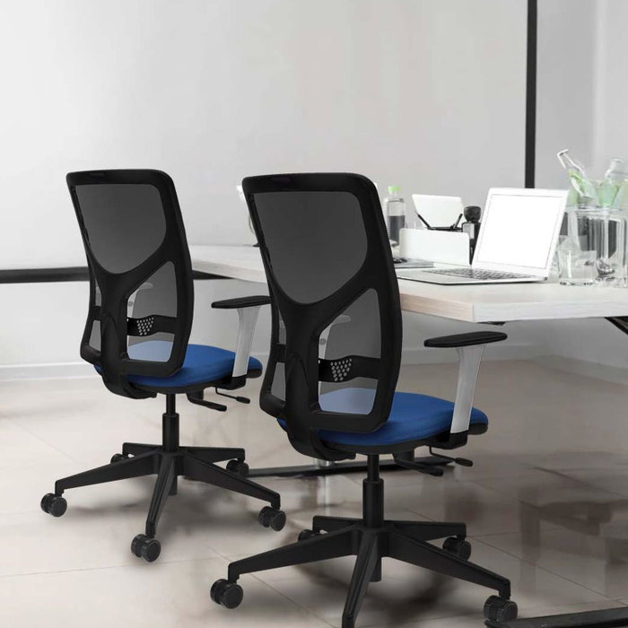 PIQUERAS Y CRESPO Silla de oficina Motilla con mecanismo Sincro/Traslack, Tela Naranja y Malla Azul