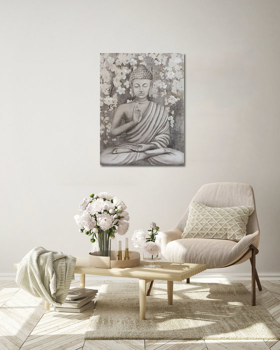 DKD Home Decor Cuadro Oriental Buda Dorado Granate Lienzo Pino 2.7 x 80 x 60 cm (2 Unidades)