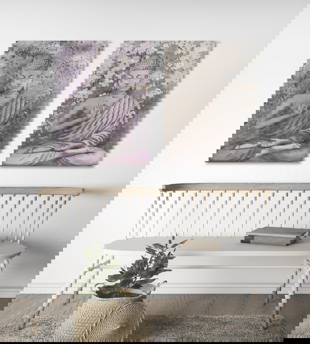 DKD Home Decor Cuadro Oriental Buda Dorado Granate Lienzo Pino 2.7 x 80 x 60 cm (2 Unidades)