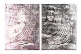 DKD Home Decor Cuadro Oriental Buda Dorado Granate Lienzo Pino 2.7 x 80 x 60 cm (2 Unidades)