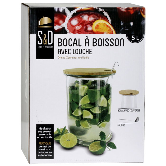 Saveur et Degustation Ponchera de Cristal 5 L con Tapa de Madera y Cucharón Saveur et Degustation Ponchera de Cristal 5 L con Tapa de Madera y Cucharón