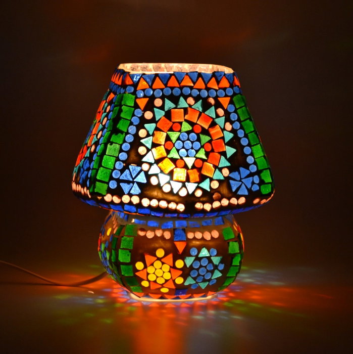 DKD Home Decor Lámpara de Sobremesa de Cristal Mosaico 19x19x22 cm
