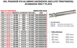 AVL PASADOR 510 ALUMINIO 300 MM PLATA