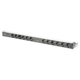 Digitus Regleta de Aluminio con Protección Sobrecarga, 12 Enchufes Schuko, Cable 2m