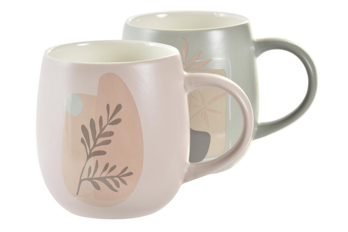 DKD Home Decor Tazas de Porcelana New Bone Mate Surtido de 2 Colores, 240ml