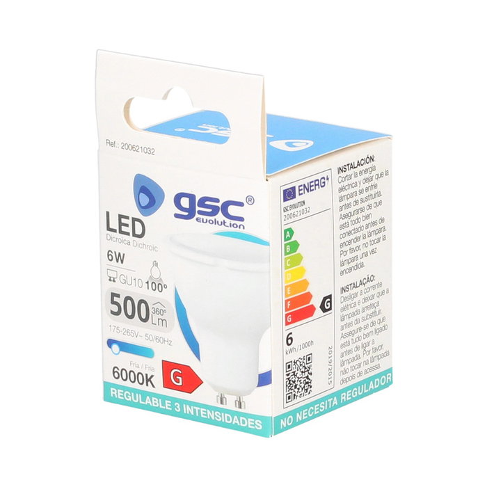 GSC Evolution Bombilla LED dicroica 6W GU10 6000K regulable GSC Evolution Bombilla LED dicroica 6W GU10 6000K regulable