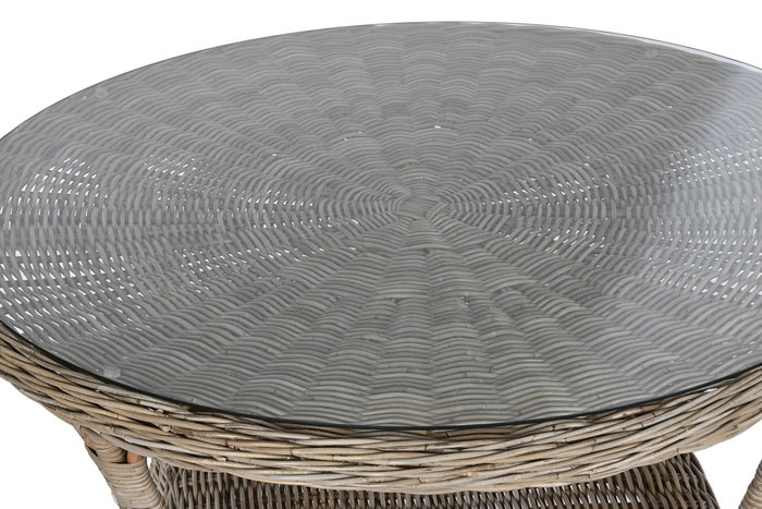 DKD Home Decor Mesa Comedor Indonesia 1c24 Ratán Cristal Templado 120 x 82 x 120 cm DKD Home Decor Mesa Comedor Indonesia 1c24 Ratán Cristal Templado 120 x 82 x 120 cm