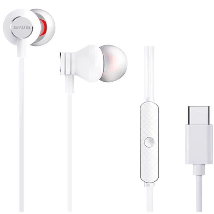 Aiwa ESTM-50USB-C/WT Auriculares Intrauditivos con Micrófono, Conexión USB-C, Hipergraves, Color Blanco, Incluye Almohadillas
