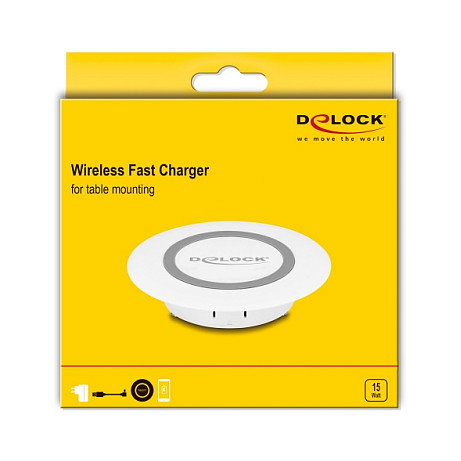 DeLOCK 66260 Cargador inalámbrico de 15 W para instalación en mesa, blanco