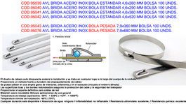 AVL Brida de acero inoxidable bola estándar 4,6x520 mm
