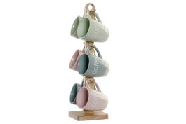 DKD Home Decor Mug Pasteles lianfeng Rosa Verde Gres Set de 6 piezas Apto microondas y lavavajillas