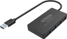 Vision Concentrador USB 3.0 de 4 Puertos, USB 3.2 Gen 1 (5 Gbps), con Cable de 30 cm, Color Negro