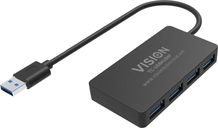 Vision Concentrador USB 3.0 de 4 Puertos, USB 3.2 Gen 1 (5 Gbps), con Cable de 30 cm, Color Negro