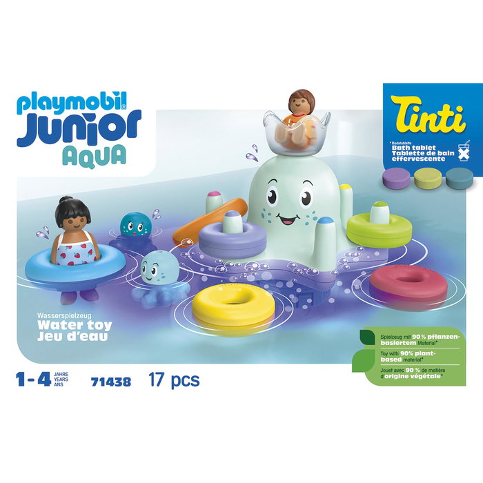PLAYMOBIL Tinti Pulpo de Colores Junior 71438 - Set de Baño con 3 Pastillas Coloreantes y Aromáticas para Niños +12 Meses, Diversión en el Agua
