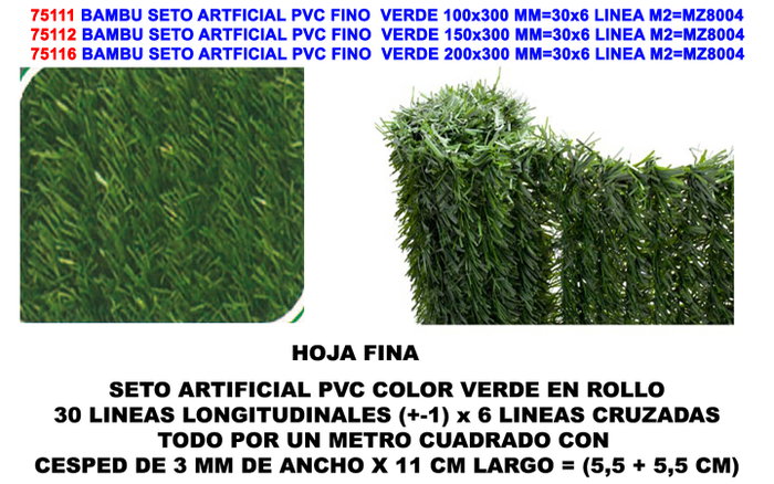 Seto artificial de bambú hoja fina pino verde 1.50 x 3 M MZ8004 Seto artificial de bambú hoja fina pino verde 1.50 x 3 M MZ8004