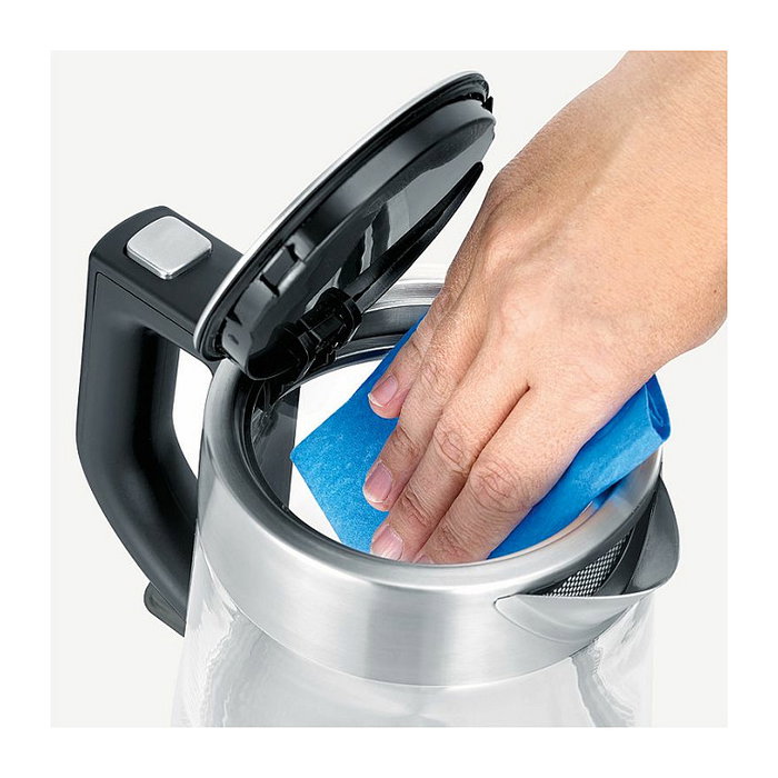 Severin WK 3468 Hervidor de Agua de Vidrio 1 Litro 2200W Negro/Acero Inoxidable/Transparente con Indicador de Nivel, Protección Contra Sobrecalentamiento y Base Giratoria 360 Grados