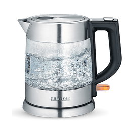 Severin WK 3468 Hervidor de Agua de Vidrio 1 Litro 2200W Negro/Acero Inoxidable/Transparente con Indicador de Nivel, Protección Contra Sobrecalentamiento y Base Giratoria 360 Grados