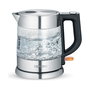 Severin WK 3468 Hervidor de Agua de Vidrio 1 Litro 2200W Negro/Acero Inoxidable/Transparente con Indicador de Nivel, Protección Contra Sobrecalentamiento y Base Giratoria 360 Grados