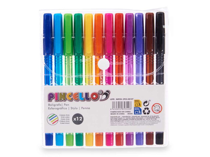 Pincello Set 12 Bolígrafos Fluor Semigel con 13.5 cm x 17 cm x 2 cm (Set de 24)