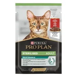 Purina Pro Plan Feline Esterilizado - Comida Húmeda para Gatos Adultos con Carne en Salsa, 26 x 85 gr - Mantiene Peso Saludable