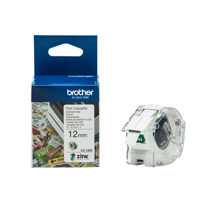 Brother CZ-1002 Rollo de cinta adhesiva Blanco sobre verde 12 mm x 5 m