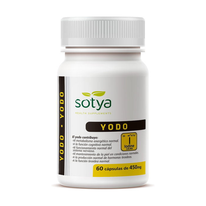 Sotya Yodo 450 mg - 60 cápsulas - Contribuye al metabolismo energético y función tiroidea normal Sotya Yodo 450 mg - 60 cápsulas - Contribuye al metabolismo energético y función tiroidea normal