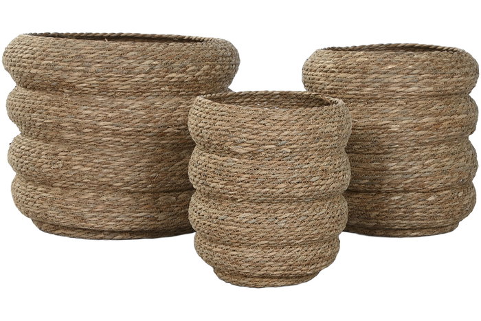 DKD Home Decor Macetero Marron Fibra Trenzada 42 x 39 x 42 cm Set de 3