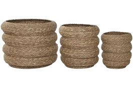 DKD Home Decor Macetero Marron Fibra Trenzada 42 x 39 x 42 cm Set de 3